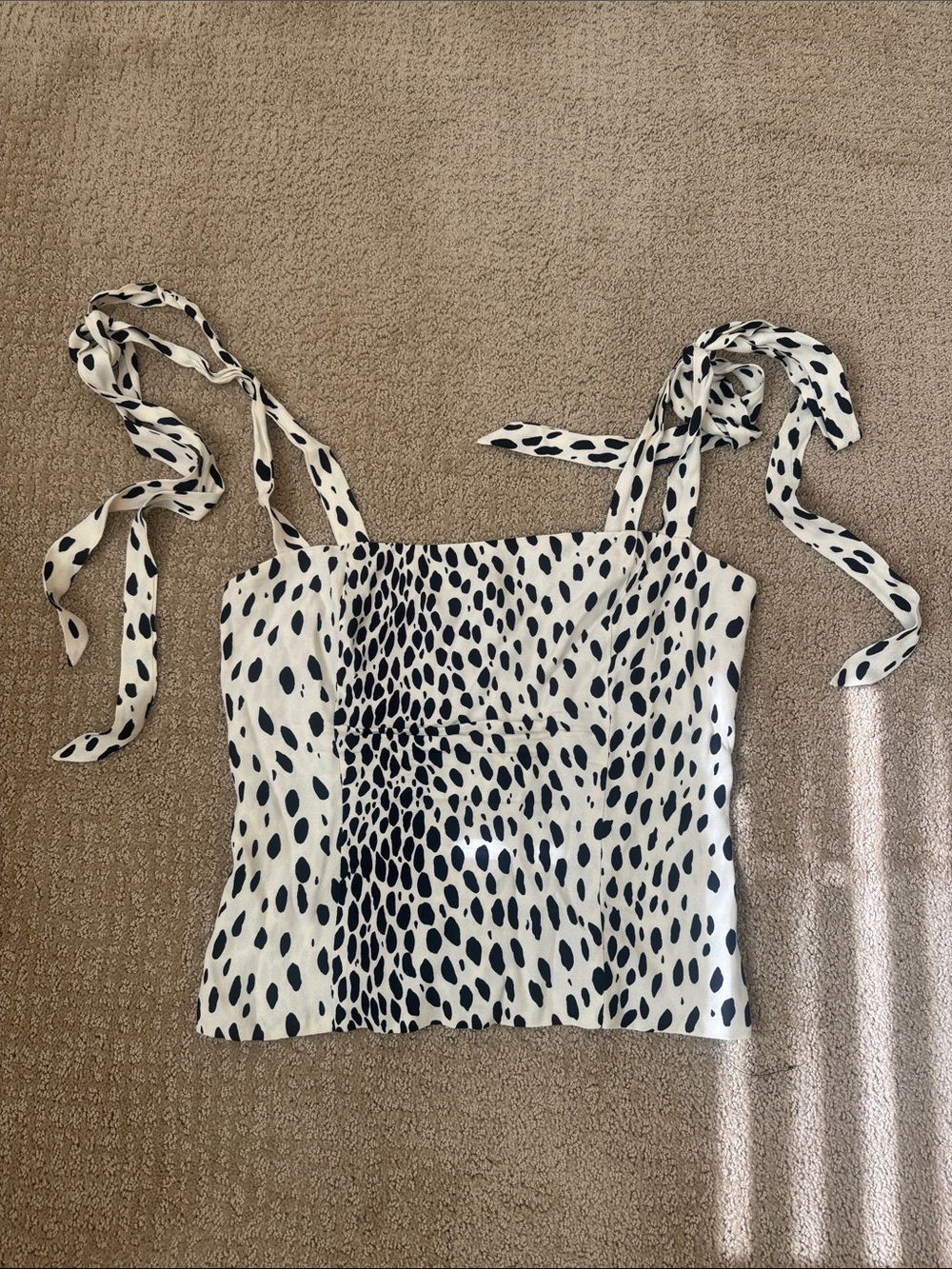 Reformation White and Black Dalmatian Tie-Shoulder Cami